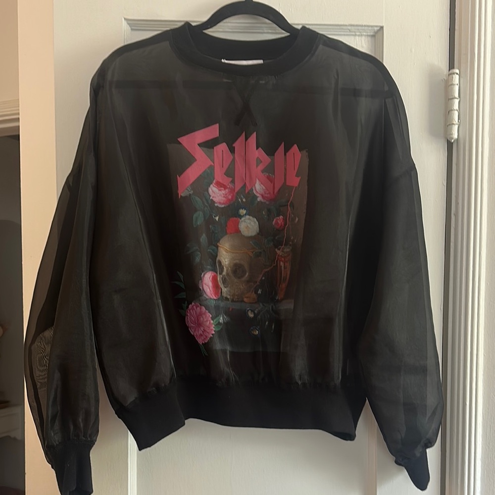 Selkie Black Sheer Sweatshirt with Pink Graphic